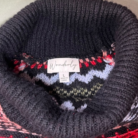 black turtleneck with colorful striped shoulder line , Size L - Picture 3 of 6